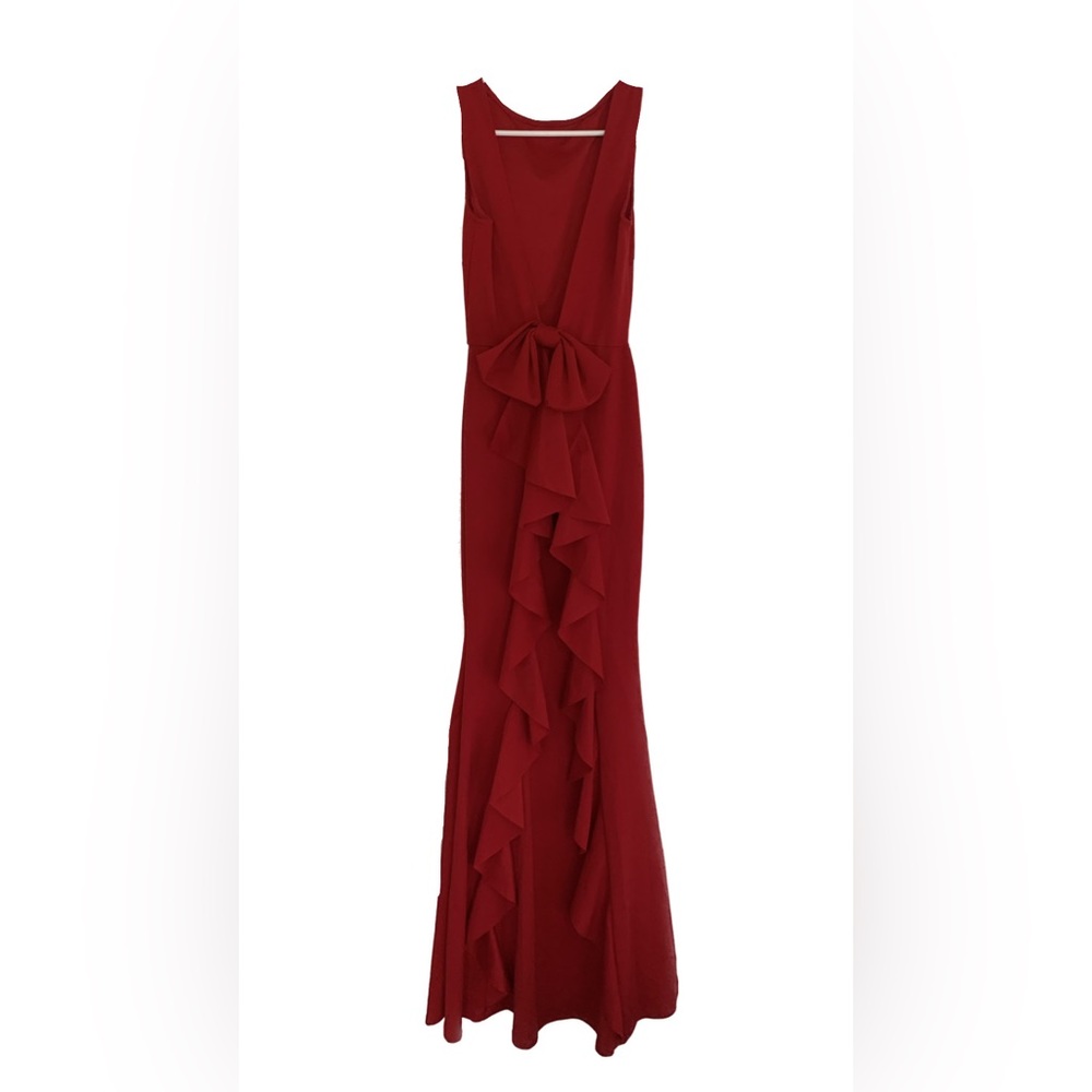 Wine colored bow tie maxi dress
